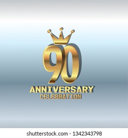 90 years Anniversary golden font and crown  with silver background