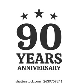 90 years anniversary icon, logo or badge. 90th birthday, jubilee celebration, wedding, invitation card design element. Vector illustration.