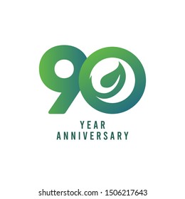 90 Years Anniversary Leaf Vector Template Design Illustration