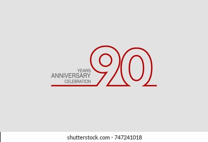 90 years anniversary linked logotype with red color isolated on white background for company celebration event