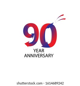 90 years anniversary logo, blue and red colored vector design