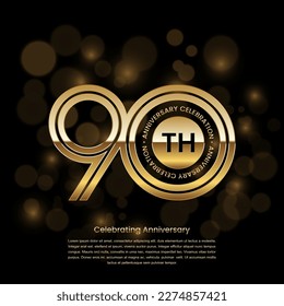 90 years anniversary logo design with gold color and double line style. Logo Vector Template