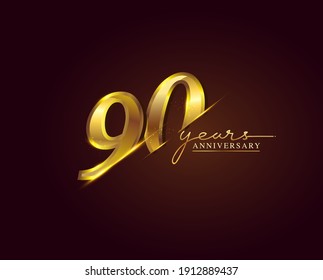 90 Years Anniversary Logo Golden Colored isolated on elegant background, vector design for greeting card and invitation card