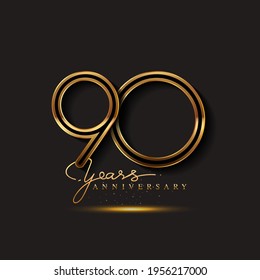 Logo de 90 años Aniversario Colorido dorado aislado en fondo negro, diseño vectorial para tarjeta de felicitación y tarjeta de invitación