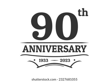 90 years anniversary logo, icon or label. 90th jubilee, birthday celebration vintage design template. Wedding, invitation card element. Vector illustration.