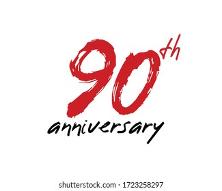 90 years anniversary logo template isolated on white. handwritten 90th letter with brush effect.