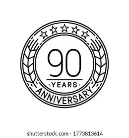 90 years anniversary logo template. 90th line art vector and illustration.