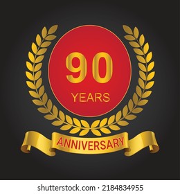 90 years anniversary logo template. gold numbers with golden ribbon.