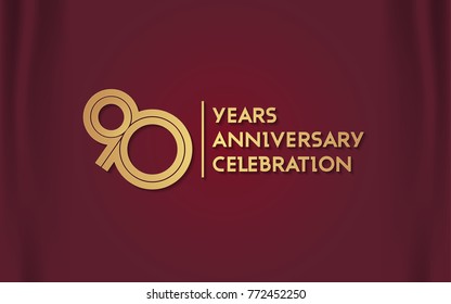 90 Years Anniversary Logotype with  Golden Multi Linear Number Isolated on Red Curtain Background