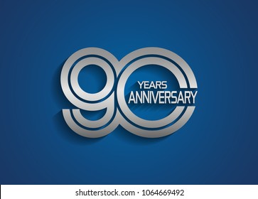 90 years anniversary logotype with linked multiple line silver color isolated on blue background for celebration event