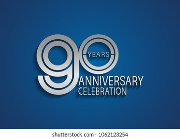 90 years anniversary logotype with multiple line silver color isolated on blue background for celebration event