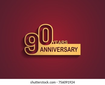 90 years anniversary logotype with outline number golden color on red background