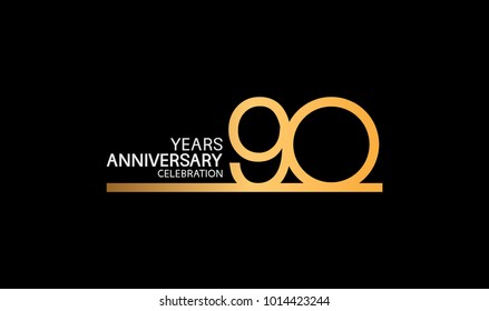 90 years anniversary logotype with single line golden and silver color for celebration