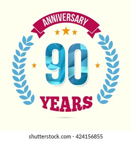 90 Years Anniversary with Low Poly Design and Laurel Ornaments