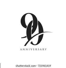 90 years anniversary pictogram vector icon, simple years birthday logo label, black and white stamp isolated