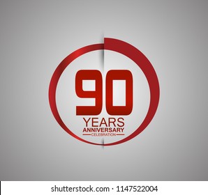 90 years anniversary red logotype style with slash circle for company celebration event