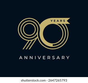 90 anos de aniversário com ilustração de vetor de design de fita. Modelo de design de logotipo exclusivo de 90 anos.
