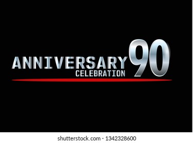 90 years Anniversary with silver font and under red line