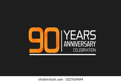 90 years anniversary simple design celebration with orange color and white isolated on black background