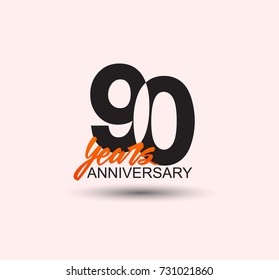 90 years anniversary simple design with negative style and yellow color isolated in white background