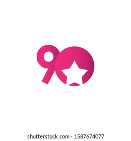90 Years Anniversary Star Ball Purple Celebration Vector Template Design Illustration