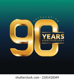 90 years anniversary vector banner template.birthday celebration banner with Golden numbers 