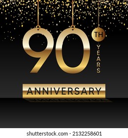 90 years anniversary, vector design for anniversary celebration with gold color on black background, simple and luxury design. logo vector template