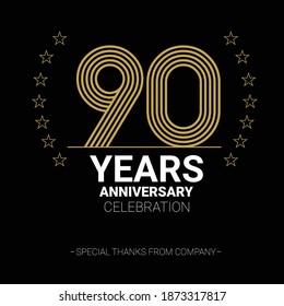 90 years anniversary vector icon, logo. Graphic design element with number and text composition for 90th anniversary.