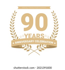 90 years anniversary vector icon, logo. Graphic design element with number and text composition for 90th anniversary