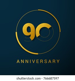 90 Years Anniversary Vector Logo Design Isolated on Dark Background