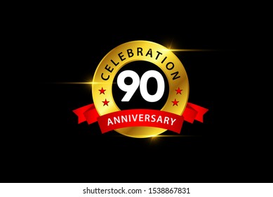 90 years anniversary vector template. Design for celebration, greeting cards or print.