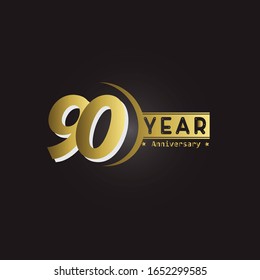 90 Years Anniversary Vector Template Design Illustration golden elegant in black baground
