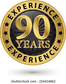90 years experience gold label, vector illustration 