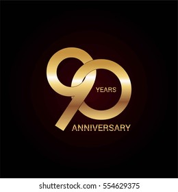 90 years gold anniversary celebration simple logo, isolated on dark background