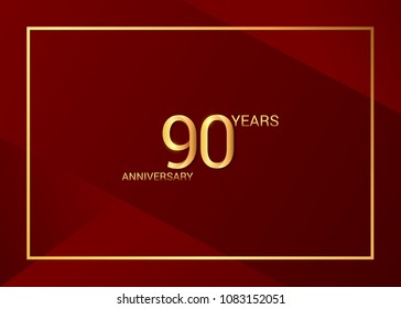 90 years golden anniversary design golden color using elegant red background for celebration