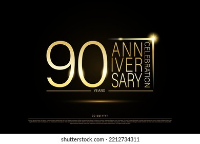 90 years golden anniversary gold logo on black background, vector design for celebration.