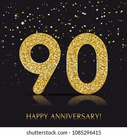 90 years Happy anniversary banner with gold elements. Vector illustration.