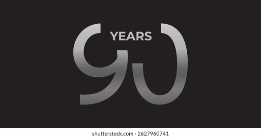 Marca de marco de 90 anos, logotipo de aniversário em metal gradiente, evoca legado, força, excelência. Design moderno de eventos, celebrações do legado da marca, herança institucional. Ilustração vetorial.
