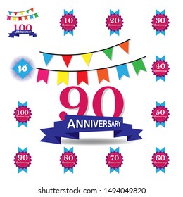 90 years multicolored icon . Set of anniversary illustration icons. Signs, symbols can be used for web, logo, mobile app, UI, UX
