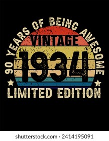 90 Years Old of Being Awesome Born in 1934 Legend Retro Vintage Birthday Ideas for Men Women