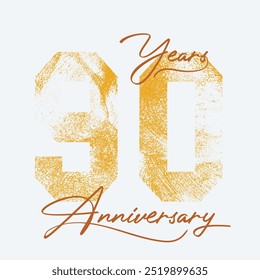 90 years round stamp design with grunge, 90 years anniversary celebration logo. 90th design template. Vector and illustration..eps8