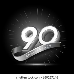 90 years silver anniversary logo celebration with firework and ribbon
