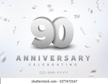 90 years silver number anniversary celebration event. Anniversary banner ceremony design for 90 age.