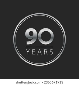 90 years symbol for celebration events, anniversary, commemorative date. silver ninety years logo. badge