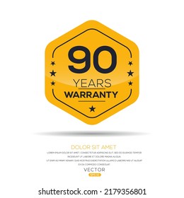 90 years warranty seal stamp, vector label.