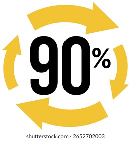 90% com setas amarelas em um fundo branco