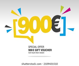 900 Euro internet website promotion sale offer big sale and super sale modern colorful coupon code 900 Euro discount gift voucher coupon
