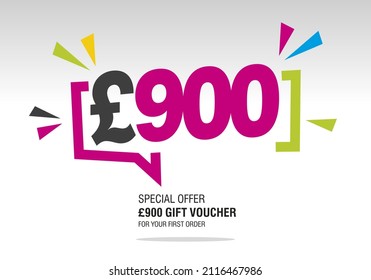 900 libras La venta de promoción de sitios web de Internet Sterling ofrece venta grande y súper venta código de cupón moderno colorido £900 descuento cupón de cupón de regalo