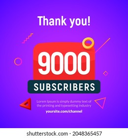 9000 followers vector post 9k celebration. Seven thousand subscribers followers thank you congratulation