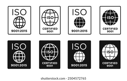 9001:2015 ISO certified symbol collection.